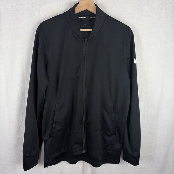Nike Basketball Track Jacket Medium Black Full Zip Mock Neck Pockets Warm Up - Picture 1 of 8